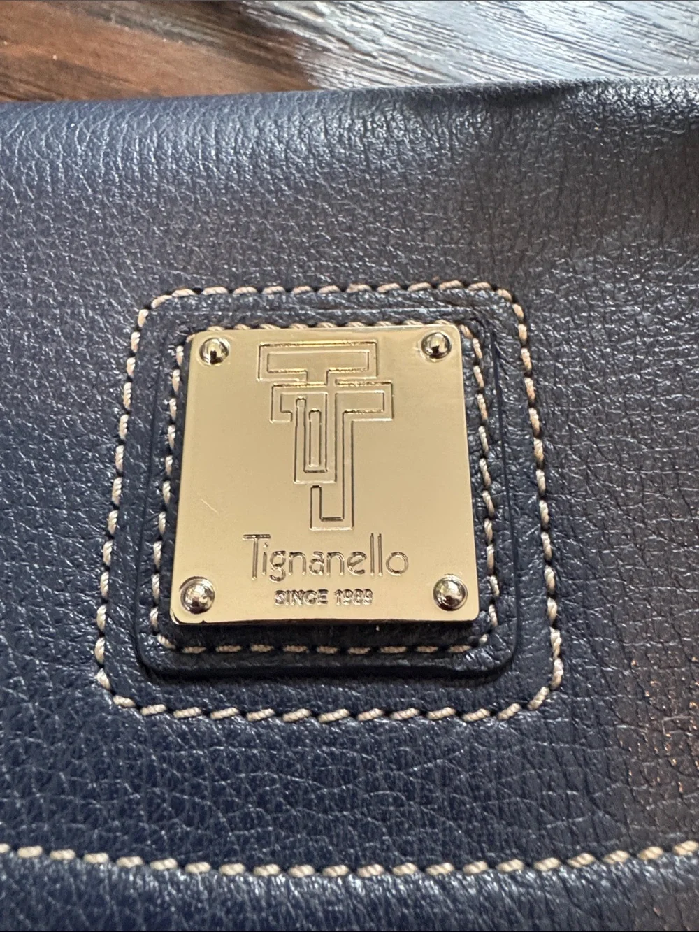 Tignanello Leather Navy Blue Crossbody Bag with Silver Accent - Picture 2 of 10